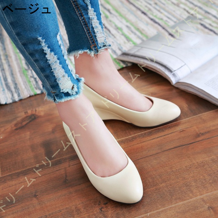 パンプス レディース 痛くない 歩きやすい ヒール6CM ウエッジソール 厚底 コンフォート 仕事 ラウンドトゥ 美脚 ママ疲れにくい モカシン 