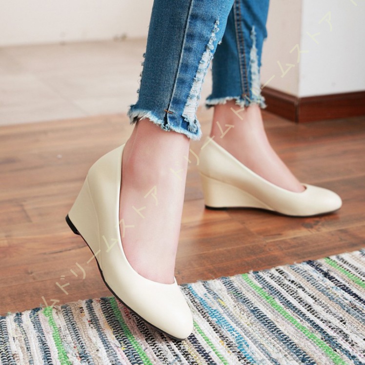 パンプス レディース 痛くない 歩きやすい ヒール6CM ウエッジソール 厚底 コンフォート 仕事 ラウンドトゥ 美脚 ママ疲れにくい モカシン 
