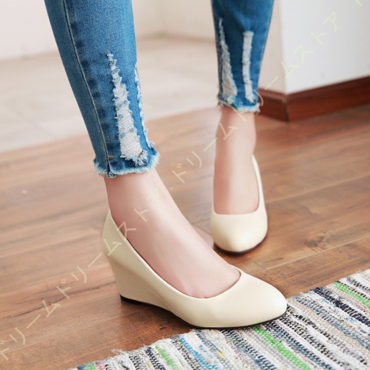 パンプス レディース 痛くない 歩きやすい ヒール6CM ウエッジソール 厚底 コンフォート 仕事 ラウンドトゥ 美脚 ママ疲れにくい モカシン 