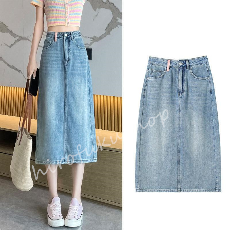 スカート デニムスカート ロング丈 マキシ丈スカート ポケット付き Aライン ボ上品 おしゃれ 大きいサイズ 着痩せお洒落 ハイウエスト 
