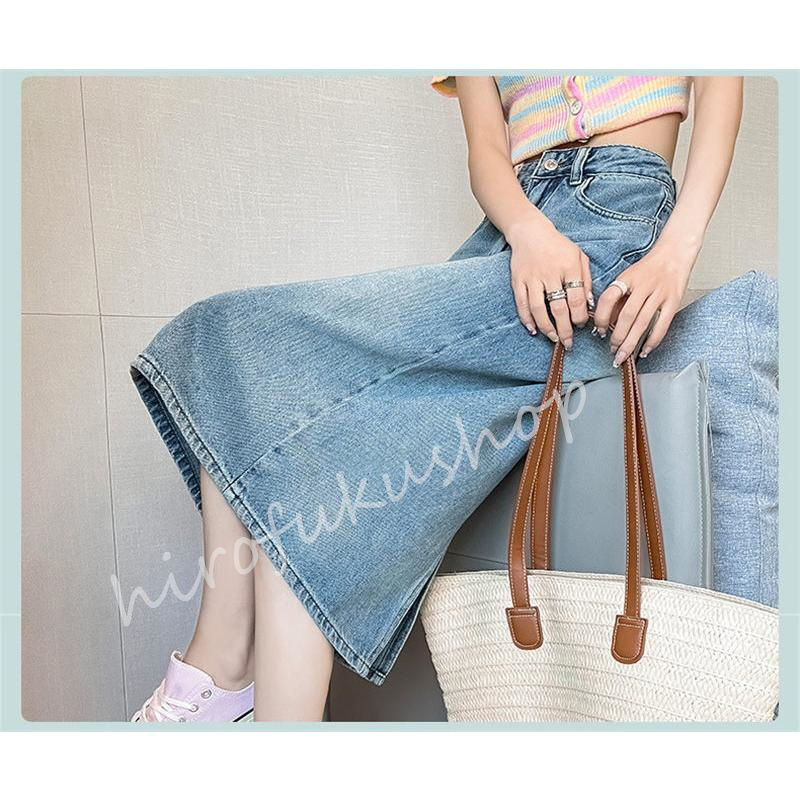 スカート デニムスカート ロング丈 マキシ丈スカート ポケット付き Aライン ボ上品 おしゃれ 大きいサイズ 着痩せお洒落 ハイウエスト 