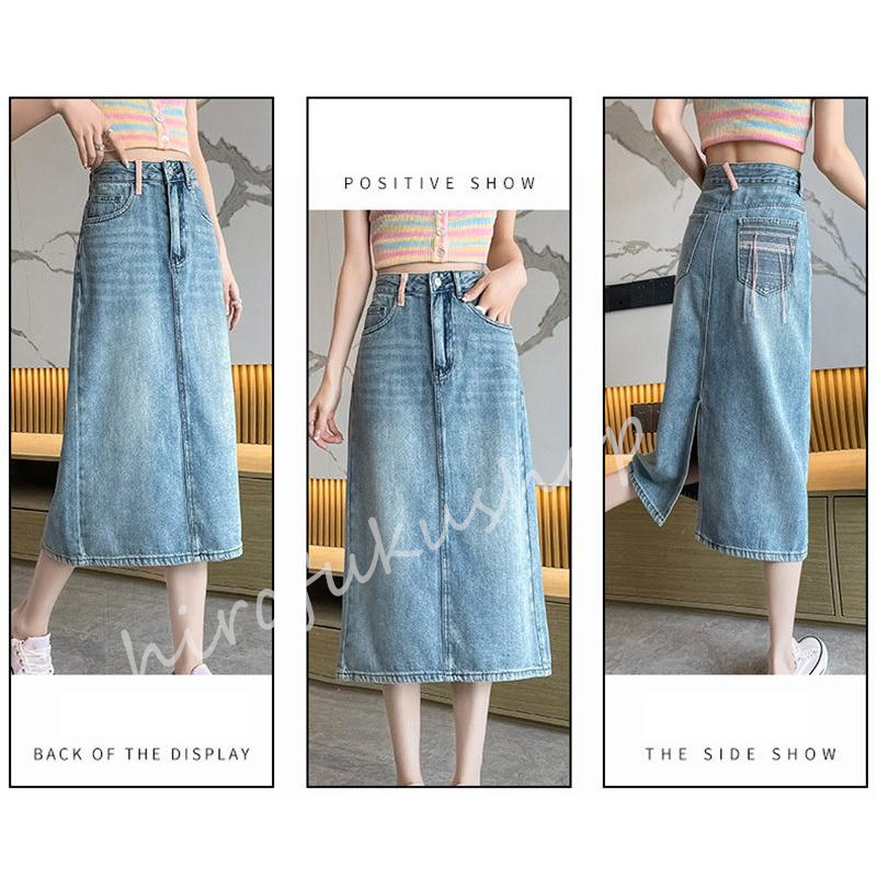 スカート デニムスカート ロング丈 マキシ丈スカート ポケット付き Aライン ボ上品 おしゃれ 大きいサイズ 着痩せお洒落 ハイウエスト 