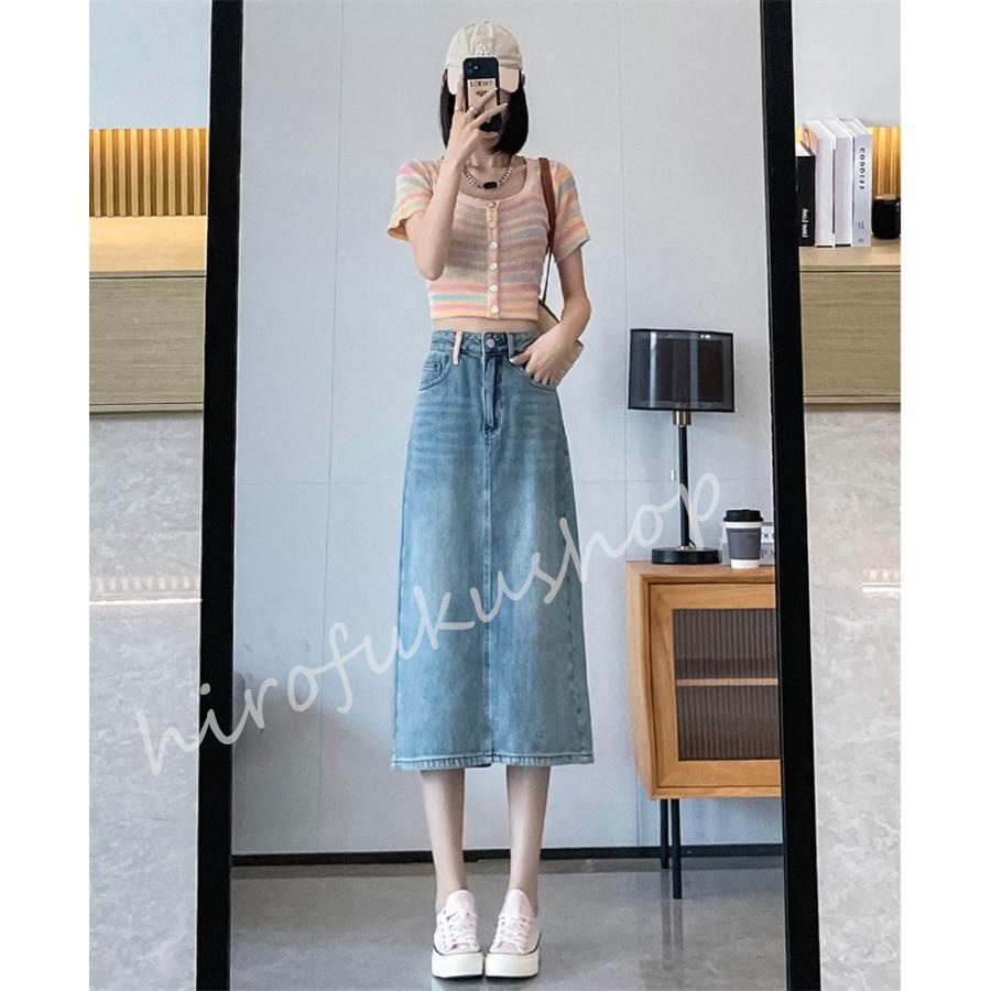 スカート デニムスカート ロング丈 マキシ丈スカート ポケット付き Aライン ボ上品 おしゃれ 大きいサイズ 着痩せお洒落 ハイウエスト 