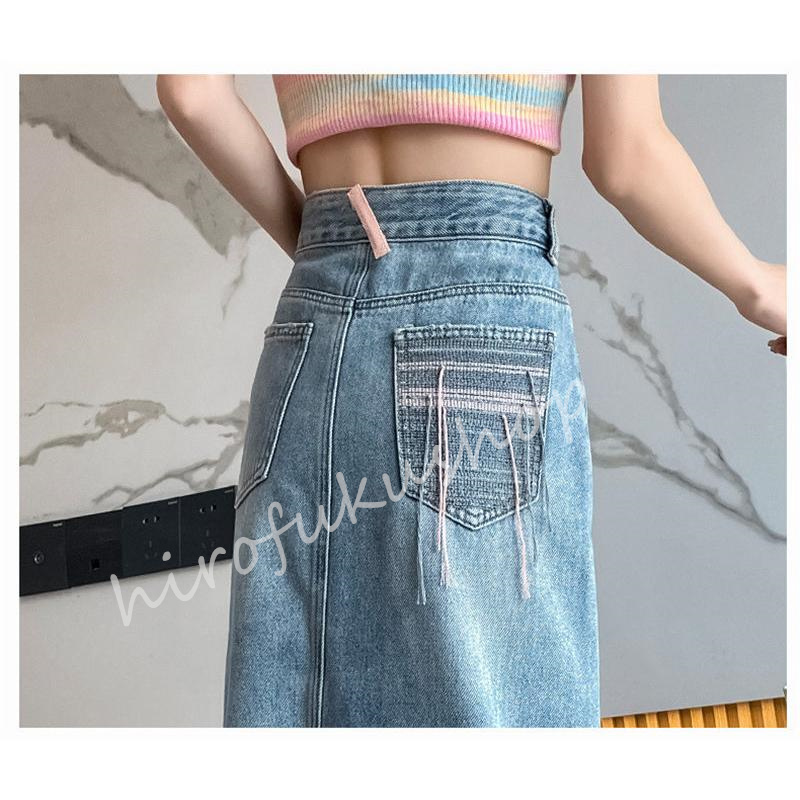 スカート デニムスカート ロング丈 マキシ丈スカート ポケット付き Aライン ボ上品 おしゃれ 大きいサイズ 着痩せお洒落 ハイウエスト 