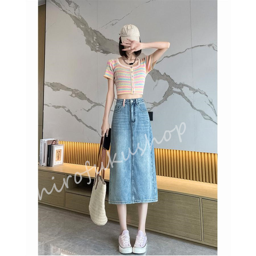 スカート デニムスカート ロング丈 マキシ丈スカート ポケット付き Aライン ボ上品 おしゃれ 大きいサイズ 着痩せお洒落 ハイウエスト 