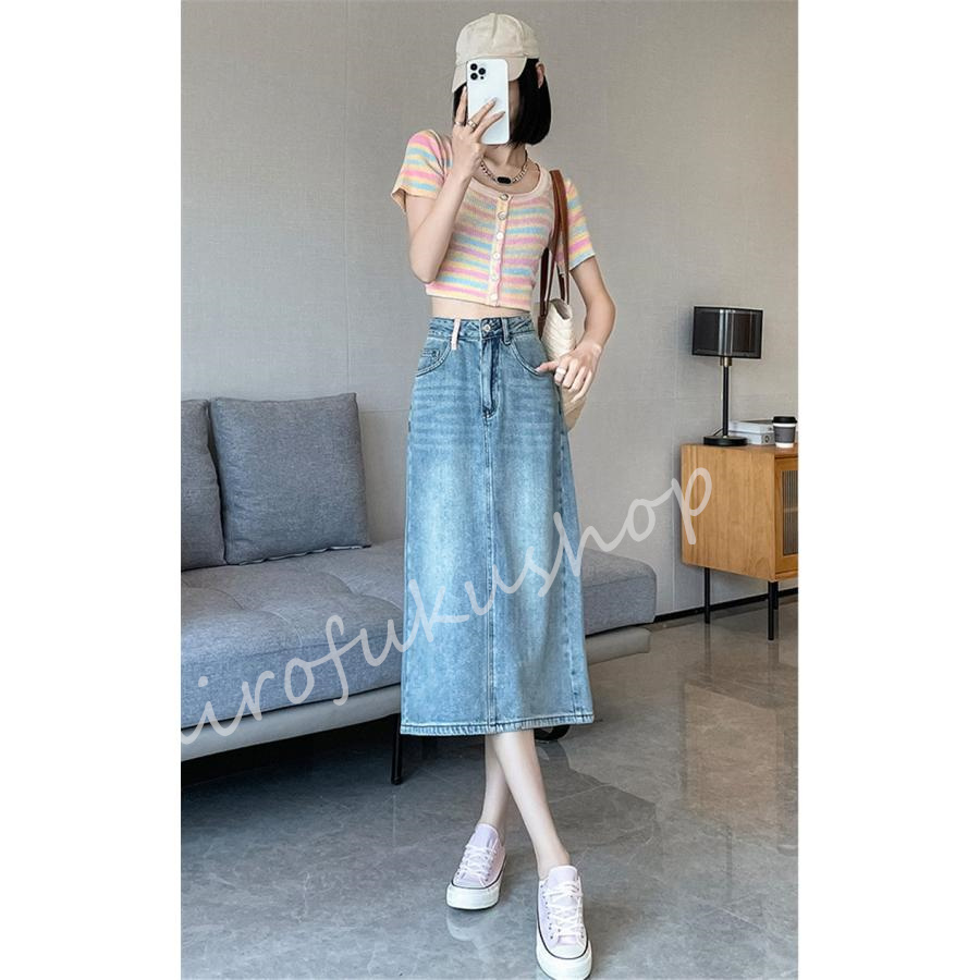 スカート デニムスカート ロング丈 マキシ丈スカート ポケット付き Aライン ボ上品 おしゃれ 大きいサイズ 着痩せお洒落 ハイウエスト 