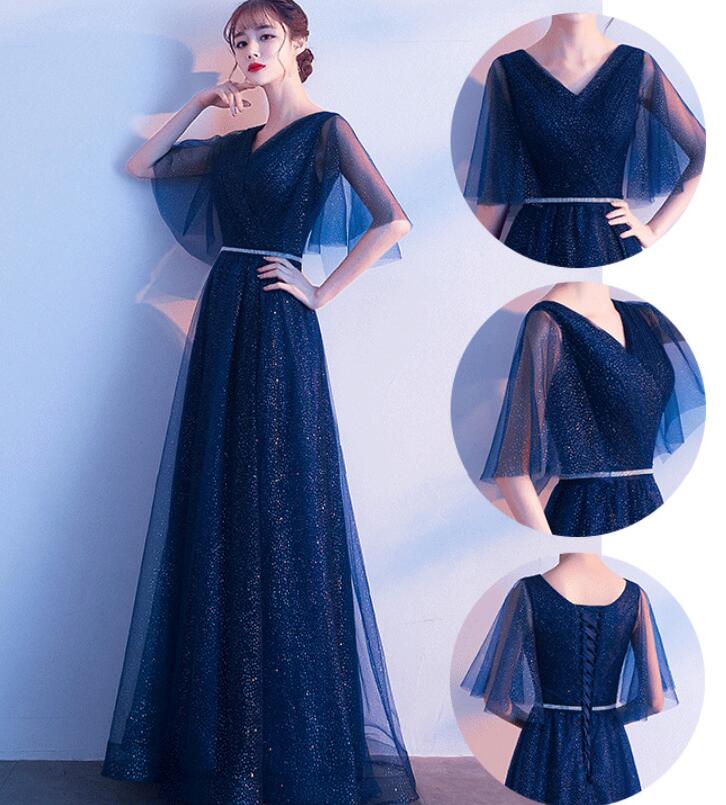 レディース ワンピース パーティードレス 半袖 イブニングドレス エレフレア袖 コンサート フォーマルドレス 二次会 演奏会披露宴 忘年会 チュール重ね 