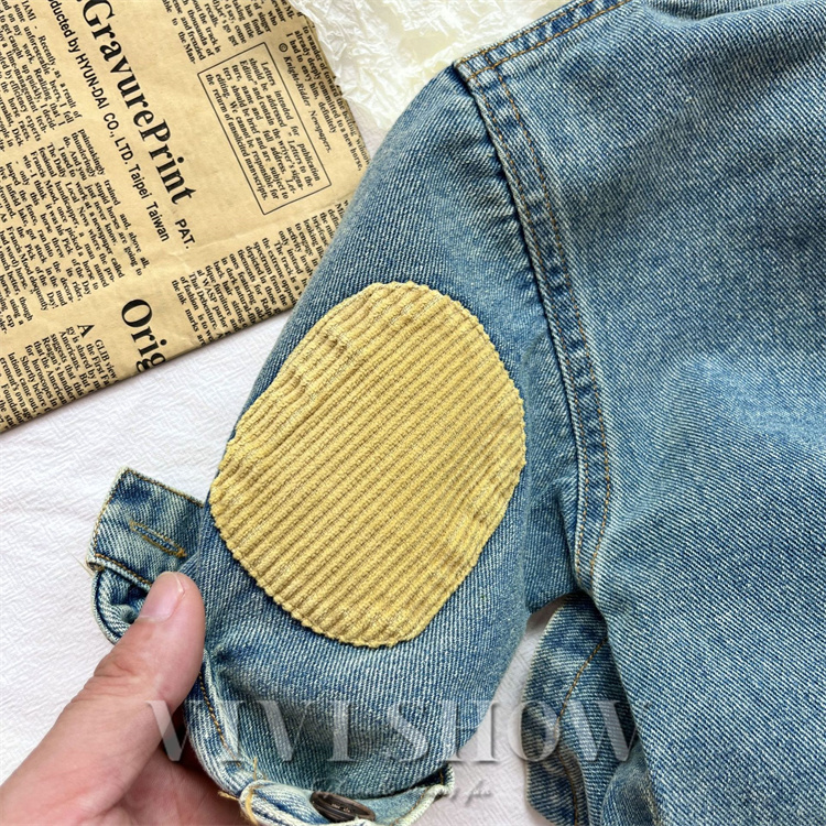 キッズ アウター 長袖 デニム トップス シンプル シャツ風 動きやすい ワンポイント おしゃれ 襟付き カジュアル あわせやすい ゆったり 着やすい 