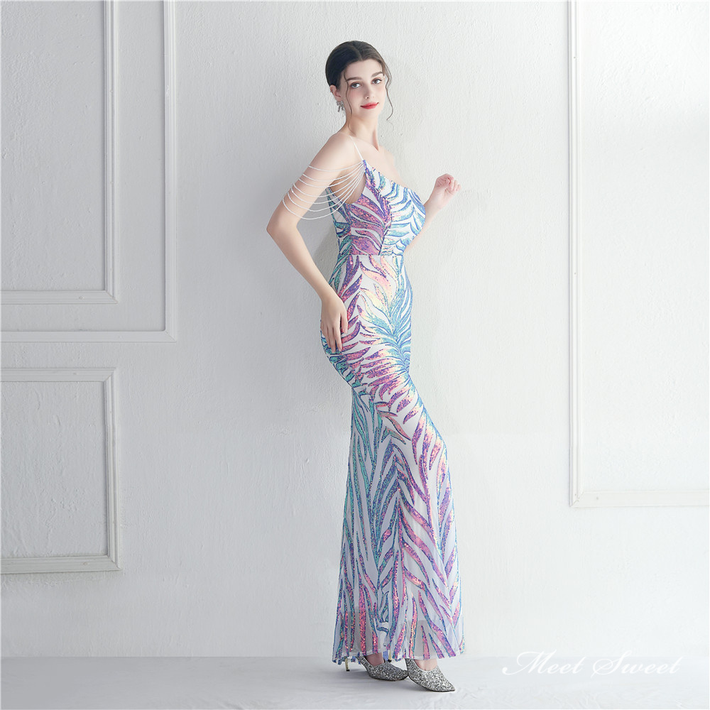 カラードレス マーメイドドレス パーティードレス ワンショルダー ビーズ 袖なし 二次会 発表会 イブニングドレス 結婚式 ウェディングドレス ファスナー 