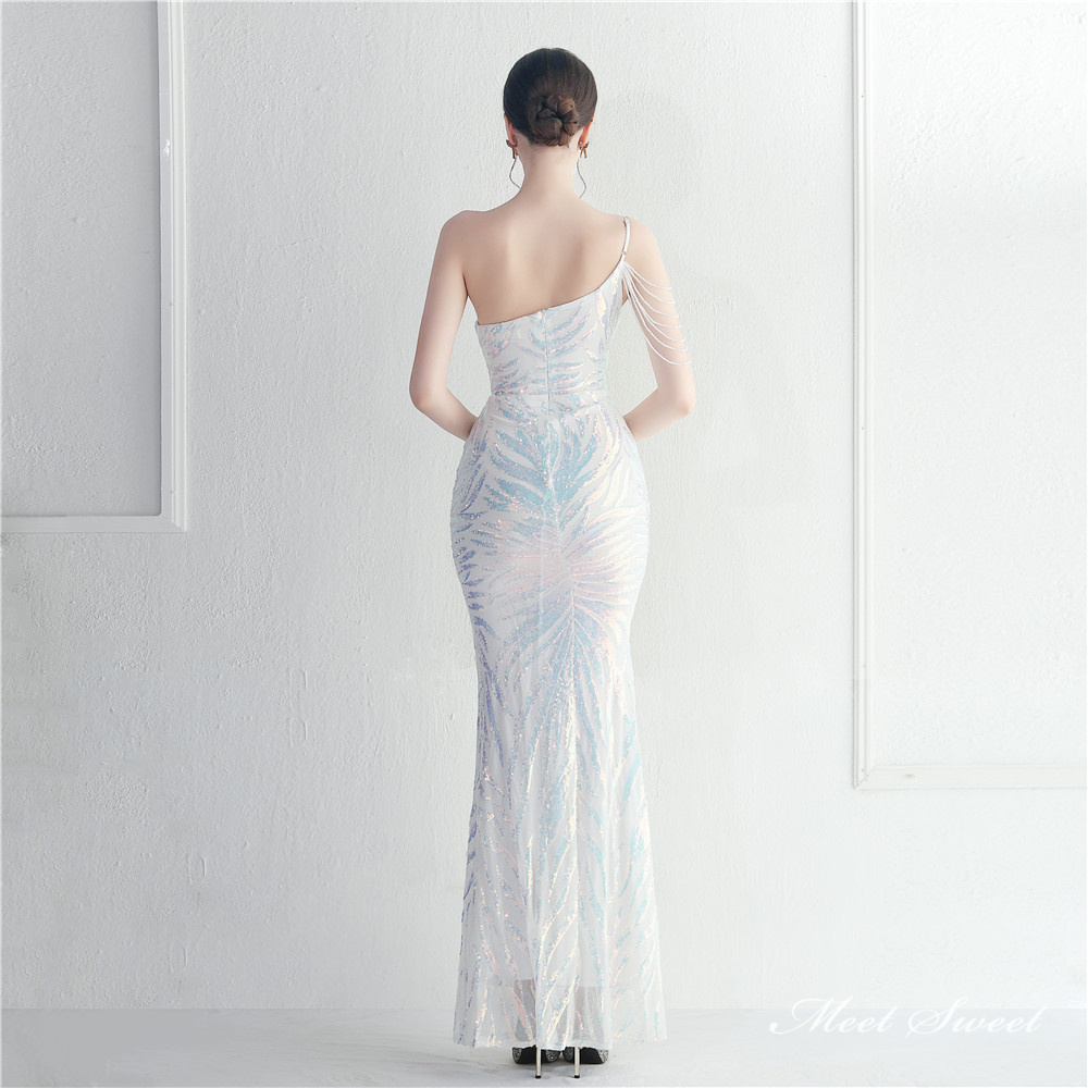 カラードレス マーメイドドレス パーティードレス ワンショルダー ビーズ 袖なし 二次会 発表会 イブニングドレス 結婚式 ウェディングドレス ファスナー 