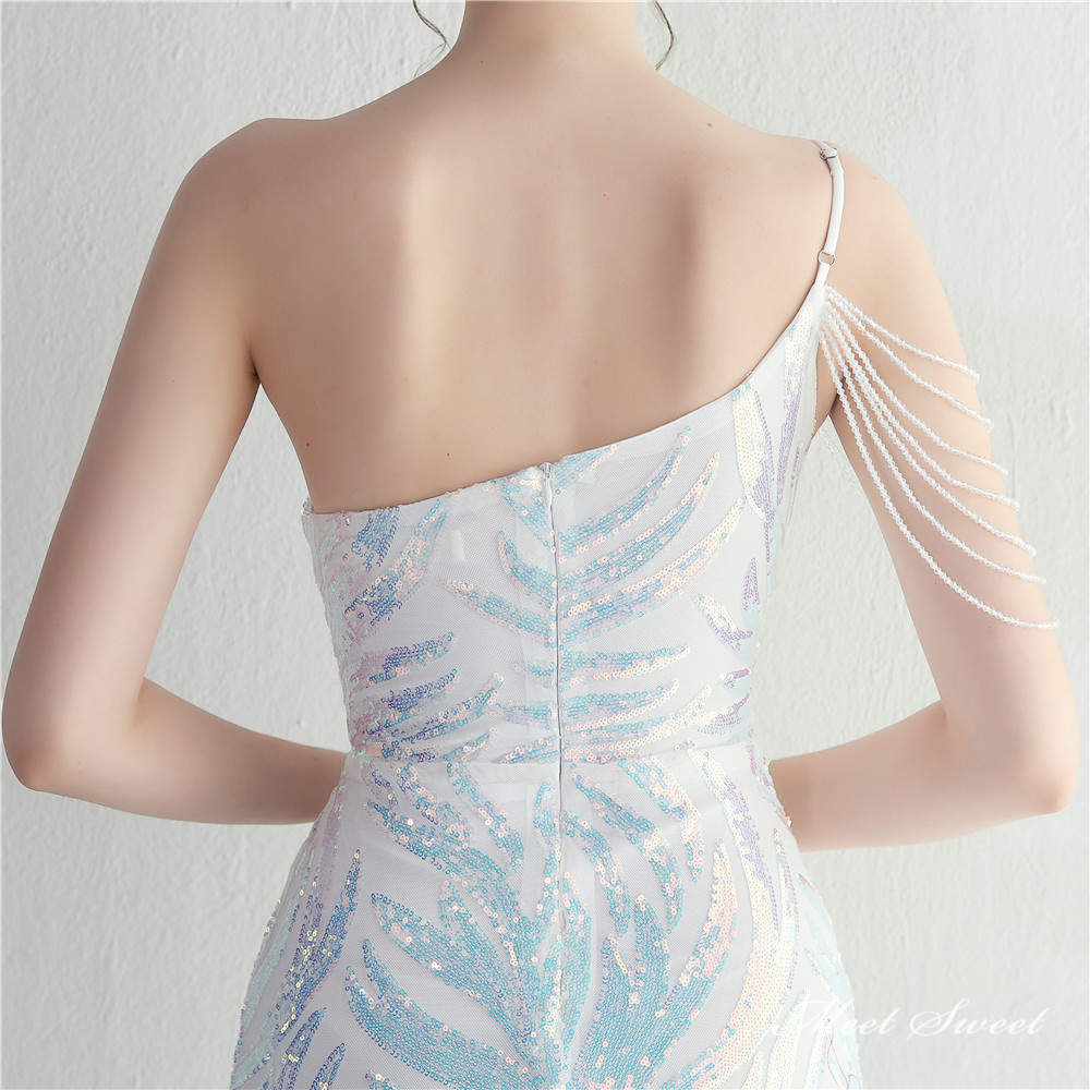 カラードレス マーメイドドレス パーティードレス ワンショルダー ビーズ 袖なし 二次会 発表会 イブニングドレス 結婚式 ウェディングドレス ファスナー 