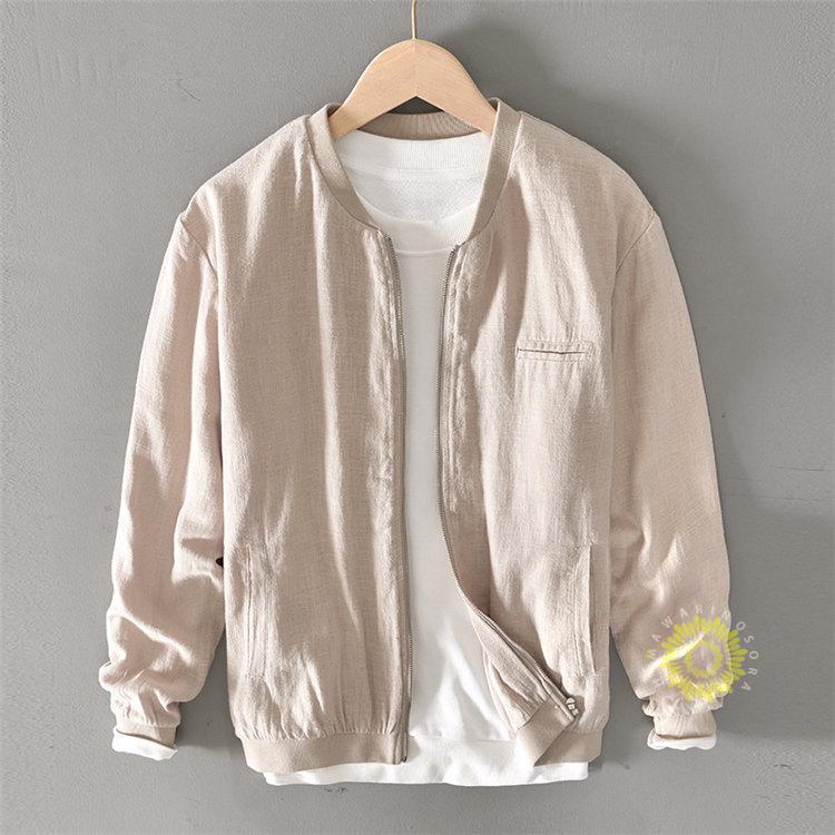 ジャケット サマージャケット メンズ リネン スタジャン 麻ジャケット 綿麻ジャケット お兄系 アウター ミリタ春 無地 秋 夏 薄手 