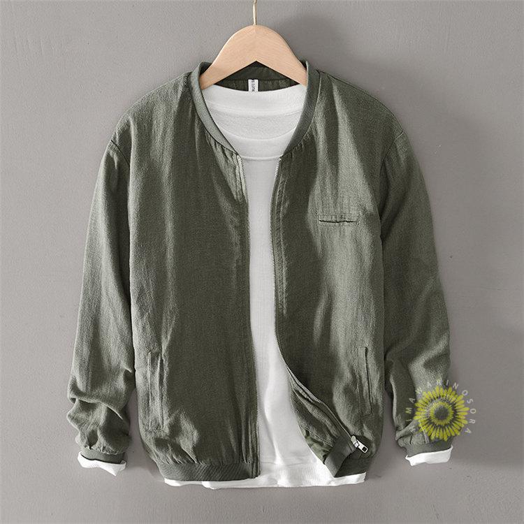 ジャケット サマージャケット メンズ リネン スタジャン 麻ジャケット 綿麻ジャケット お兄系 アウター ミリタ春 無地 秋 夏 薄手 