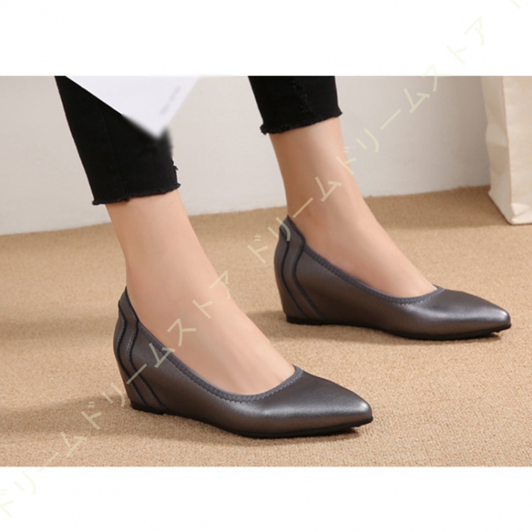 スリッポン ハイヒール 5CM 疲れない クッション 女性 ポインテッドトゥ 脱げない 大きいサイズ ウェッジパンプス 通勤 フォーマル 結婚式 冠婚葬祭 