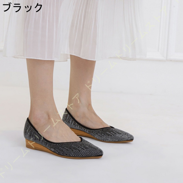 パンプス レディース 脱げない ローヒール 3CM ウェッジソール オフィス ウェッジ 発表会 ポインテッドトゥ カジュアル 歩きやすい フラット 木目 大人 
