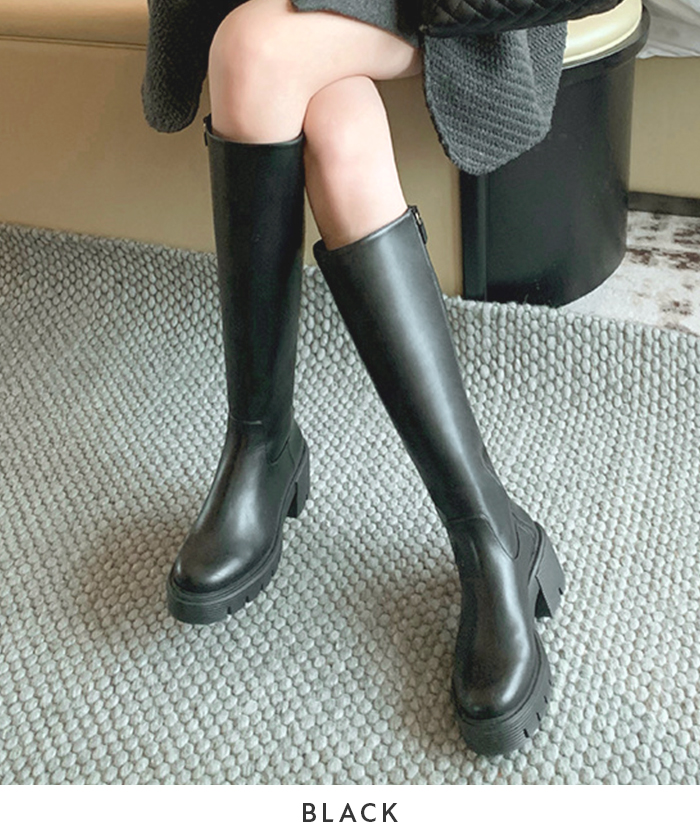 ブーツ レディース 秋 冬 ロング 厚底 きれいめ おしゃれ カジュアル 韓国ファッション シンプル 美脚チャンキーヒールロングブーツ 高見え 韓国コーデ 