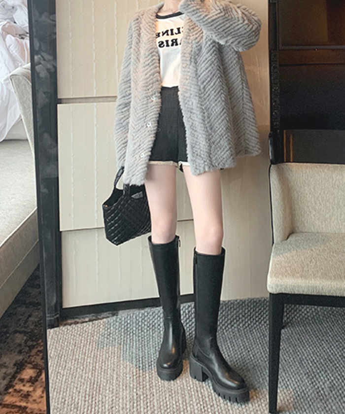 ブーツ レディース 秋 冬 ロング 厚底 きれいめ おしゃれ カジュアル 韓国ファッション シンプル 美脚チャンキーヒールロングブーツ 高見え 韓国コーデ 