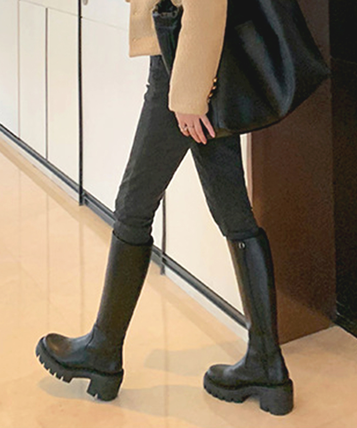 ブーツ レディース 秋 冬 ロング 厚底 きれいめ おしゃれ カジュアル 韓国ファッション シンプル 美脚チャンキーヒールロングブーツ 高見え 韓国コーデ 