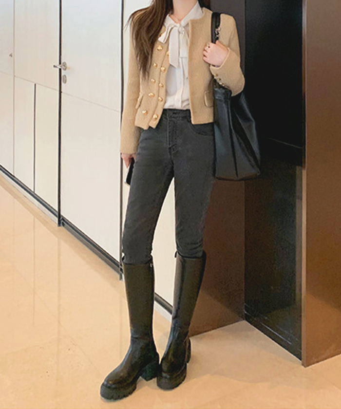 ブーツ レディース 秋 冬 ロング 厚底 きれいめ おしゃれ カジュアル 韓国ファッション シンプル 美脚チャンキーヒールロングブーツ 高見え 韓国コーデ 