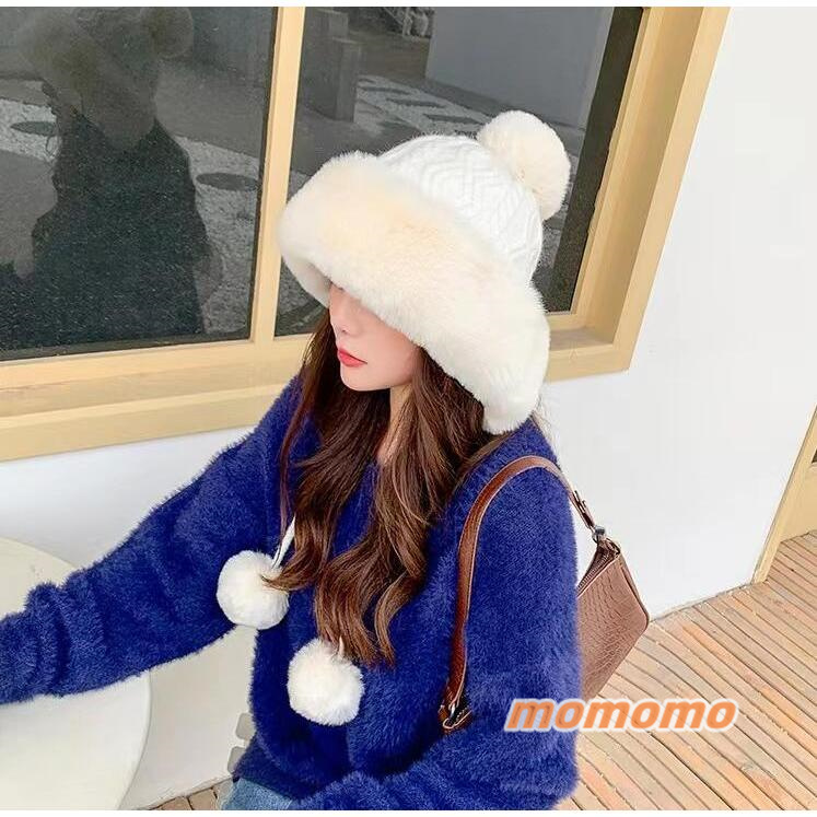 ニット帽 ファー付き 帽子 レディース ポンポン ロシアン帽 お洒落 耳あて 可愛い 女性用 防寒 兎の毛皮 秋冬 ハット 裏ボア 