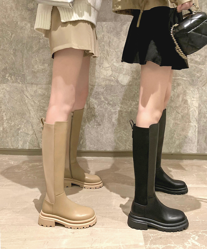 ブーツ レディース 秋 冬 ロング 厚底 スリムフィットタンクロングブーツ きれいめ 韓国ファッション 韓国コーデ 高見え シンプル カジュアル かわいい 