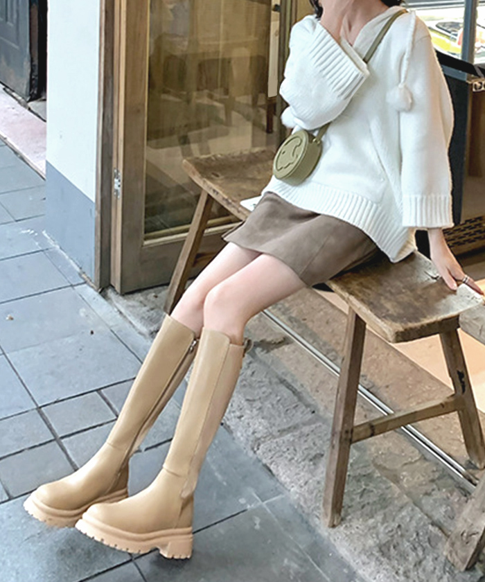 ブーツ レディース 秋 冬 ロング 厚底 スリムフィットタンクロングブーツ きれいめ 韓国ファッション 韓国コーデ 高見え シンプル カジュアル かわいい 