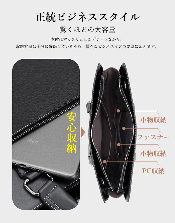 ビジネスバッグ ブリーフケース 通勤バッグ メンズ 2WAY A4 軽量 就職祝い PUレザーバッグ 誕生日 おしゃれ 父の日 PU革 。 スリム 就活バック 軽量 薄型 