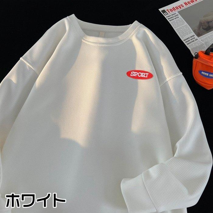 トレーナー ワッフル生地 メンズ Tシャツ 長袖Tシャツ 長袖 ロゴ 春 通学 秋 クルーネック トップス おしゃれ カジュアル 