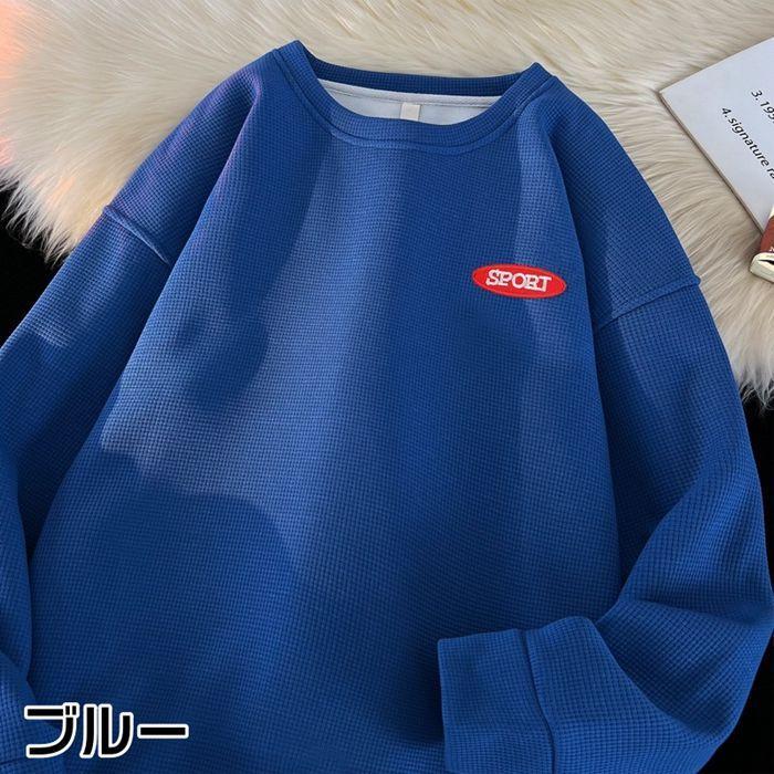 トレーナー ワッフル生地 メンズ Tシャツ 長袖Tシャツ 長袖 ロゴ 春 通学 秋 クルーネック トップス おしゃれ カジュアル 