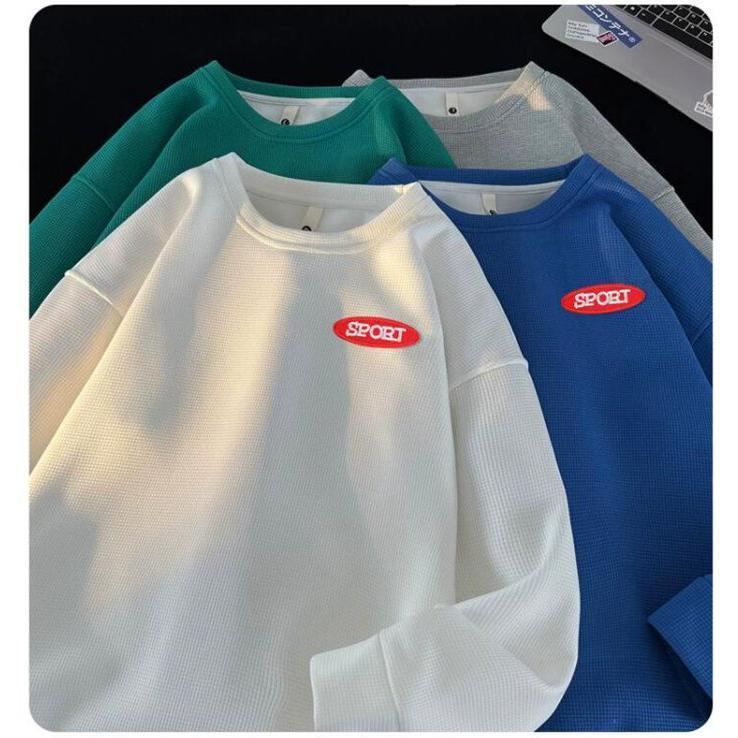 トレーナー ワッフル生地 メンズ Tシャツ 長袖Tシャツ 長袖 ロゴ 春 通学 秋 クルーネック トップス おしゃれ カジュアル 