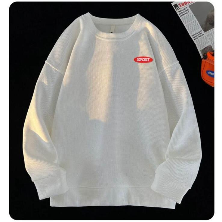 トレーナー ワッフル生地 メンズ Tシャツ 長袖Tシャツ 長袖 ロゴ 春 通学 秋 クルーネック トップス おしゃれ カジュアル 