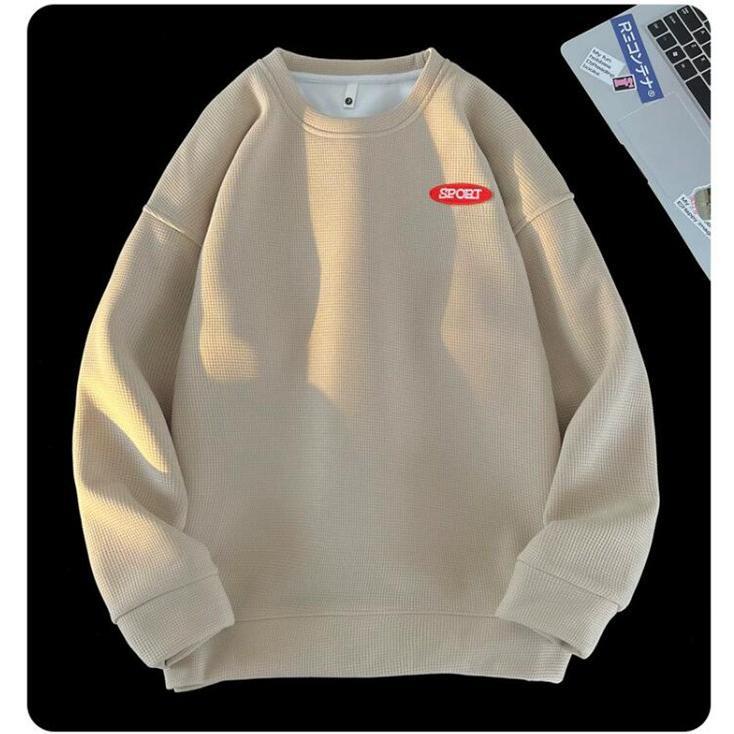 トレーナー ワッフル生地 メンズ Tシャツ 長袖Tシャツ 長袖 ロゴ 春 通学 秋 クルーネック トップス おしゃれ カジュアル 