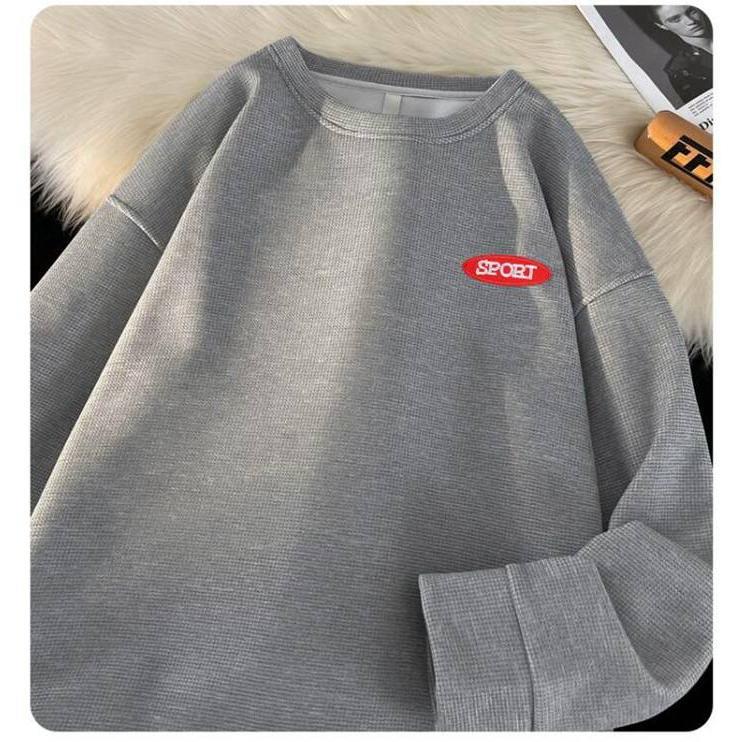 トレーナー ワッフル生地 メンズ Tシャツ 長袖Tシャツ 長袖 ロゴ 春 通学 秋 クルーネック トップス おしゃれ カジュアル 