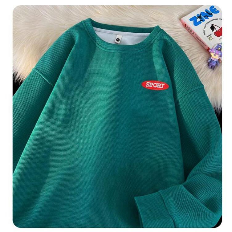 トレーナー ワッフル生地 メンズ Tシャツ 長袖Tシャツ 長袖 ロゴ 春 通学 秋 クルーネック トップス おしゃれ カジュアル 