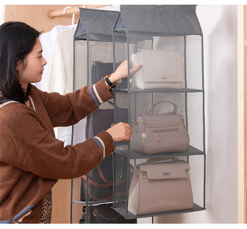 吊り下げ式 バッグ収納 吊り下げ収納 カバン収納 ハンガー収納 中身可視 フック付き 整理整頓 お片付け折りたたみ 壁掛け 壁掛け 無地 防塵 