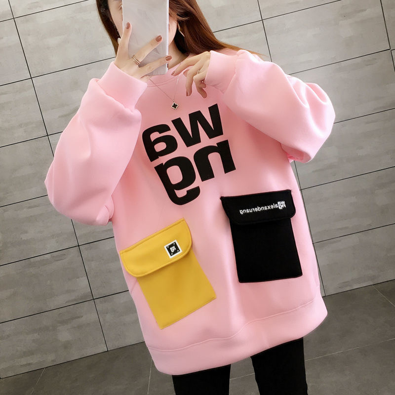 お取り寄せ商品 スウェット 裏起毛 トップス レディース 大きいサイズ対応 プリン ポケット付き おしゃれ クールネック 長袖 3COLORS S-4XL ゆったり カジュアル