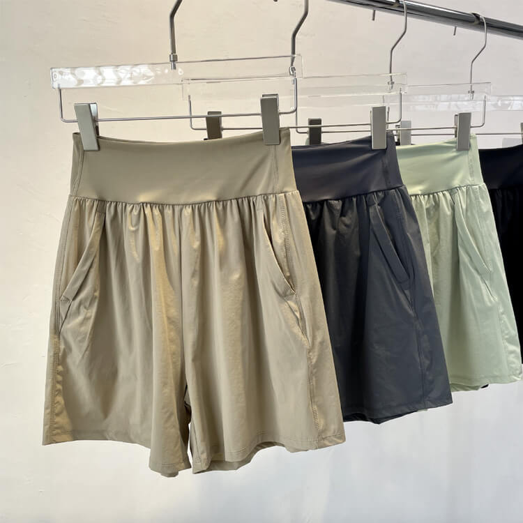 ハーフパンツ パンツ スポーツ 膝上 ショート丈 ワイド レディース スポーツウェア ポケット ハイウエスト スポーツウエア フィットネス 五分丈 