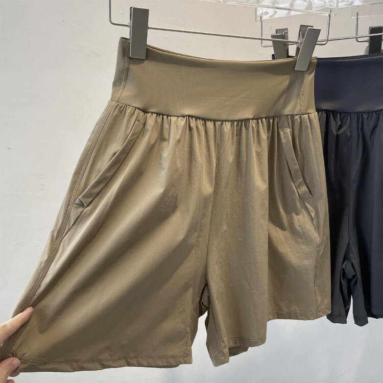 ハーフパンツ パンツ スポーツ 膝上 ショート丈 ワイド レディース スポーツウェア ポケット ハイウエスト スポーツウエア フィットネス 五分丈 