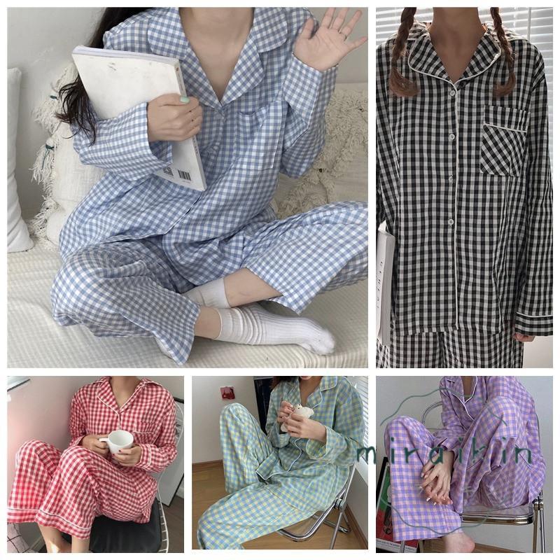 ルームウェア 長袖 レディース チェック柄 パジャマ ギンガムチェック 40代 セットアップ ナイトウェア 30代 リラックス 20代 部屋着 可愛い 50代 2点セット 