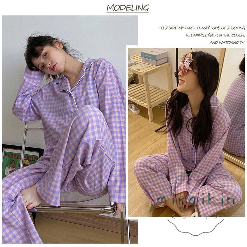 ルームウェア 長袖 レディース チェック柄 パジャマ ギンガムチェック 40代 セットアップ ナイトウェア 30代 リラックス 20代 部屋着 可愛い 50代 2点セット 