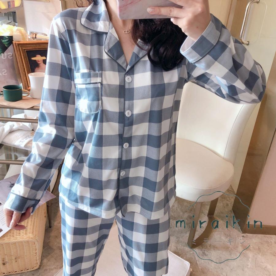 ルームウェア 長袖 レディース チェック柄 パジャマ ギンガムチェック 40代 セットアップ ナイトウェア 30代 リラックス 20代 部屋着 可愛い 50代 2点セット 