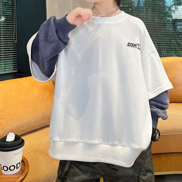 小学生 男の子 重ね着風 トレーナー 長袖 プルオーバー 子供服 子ども ストリート 韓国 ダンス キッズ 通学 スポーツ ジュニア トップス 春秋 