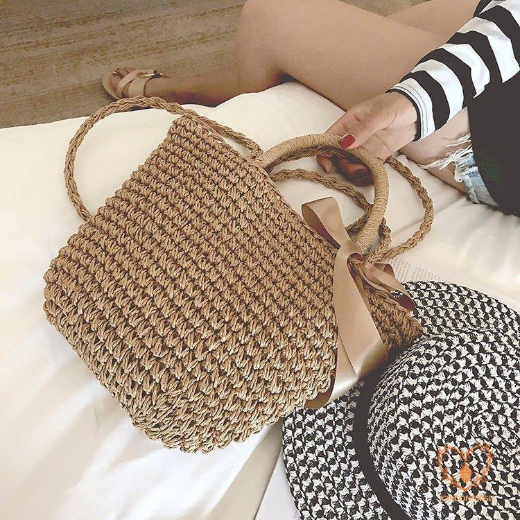 カゴバッグ トートバッグ ショルダーバッグ 2WAY 鞄 夏 リボン 海 ピクニック 大容量 編み バスケット 内布付き かごバッグ レディース アウトドア 手持ち 
