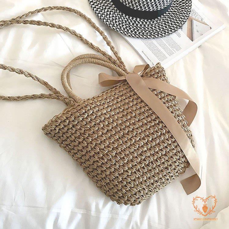 カゴバッグ トートバッグ ショルダーバッグ 2WAY 鞄 夏 リボン 海 ピクニック 大容量 編み バスケット 内布付き かごバッグ レディース アウトドア 手持ち 