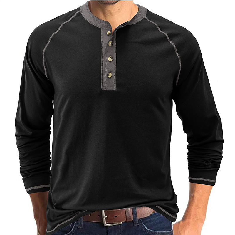 ヘンリーネックTシャツ 長袖 無地 メンズ ロングTシャツ 長袖Tシャツ 春服 インナーカジュアル ロンT カットソー 秋服 トップス 