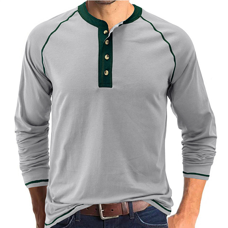 ヘンリーネックTシャツ 長袖 無地 メンズ ロングTシャツ 長袖Tシャツ 春服 インナーカジュアル ロンT カットソー 秋服 トップス 