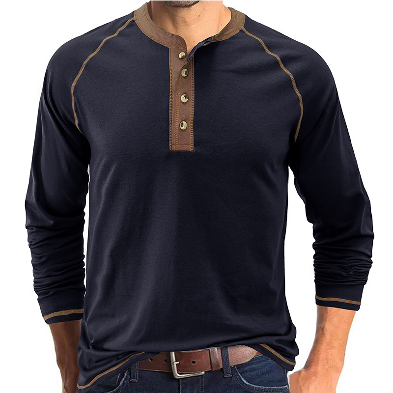 ヘンリーネックTシャツ 長袖 無地 メンズ ロングTシャツ 長袖Tシャツ 春服 インナーカジュアル ロンT カットソー 秋服 トップス 