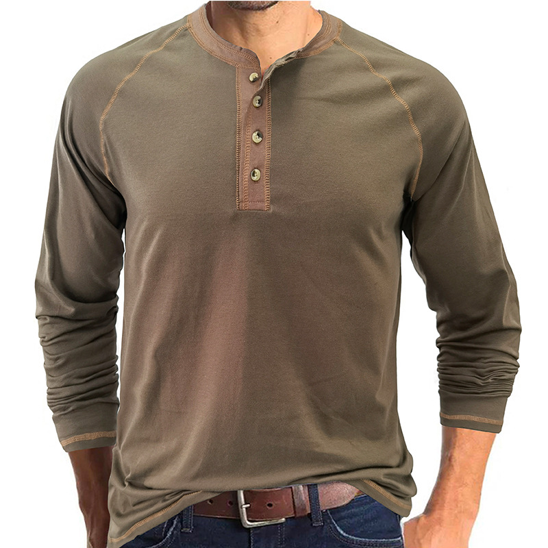 ヘンリーネックTシャツ 長袖 無地 メンズ ロングTシャツ 長袖Tシャツ 春服 インナーカジュアル ロンT カットソー 秋服 トップス 