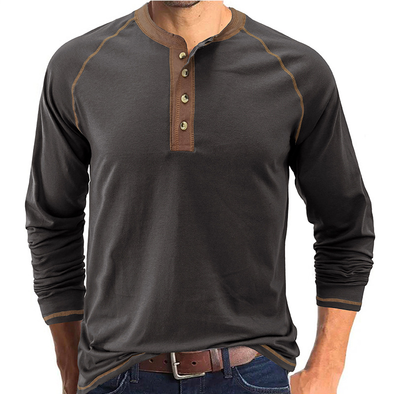 ヘンリーネックTシャツ 長袖 無地 メンズ ロングTシャツ 長袖Tシャツ 春服 インナーカジュアル ロンT カットソー 秋服 トップス 