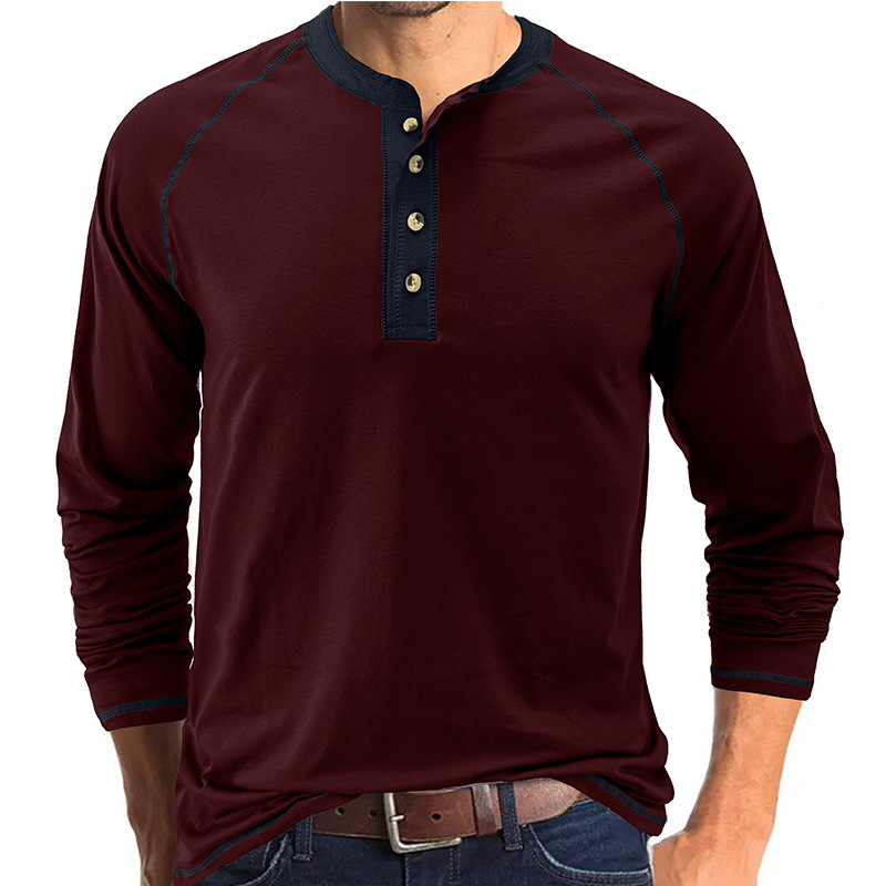 ヘンリーネックTシャツ 長袖 無地 メンズ ロングTシャツ 長袖Tシャツ 春服 インナーカジュアル ロンT カットソー 秋服 トップス 